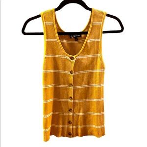 Striped mustard yellow button tank